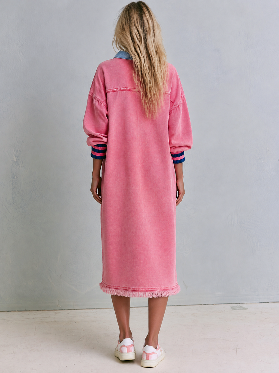 Leah | Oversized Denim Midi Dress Pink