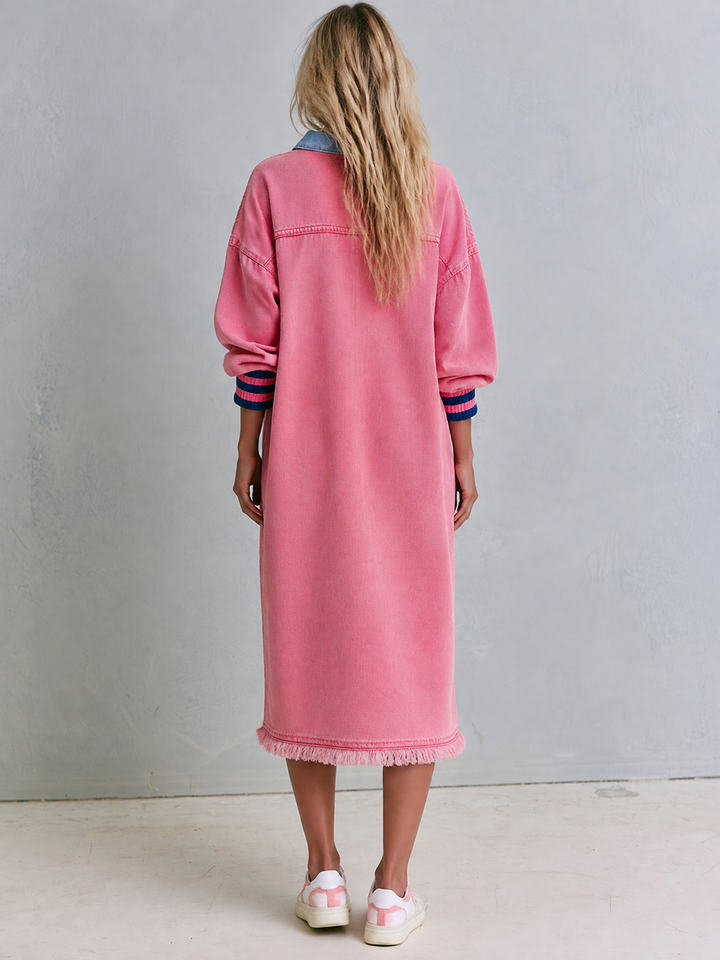 Leah | Oversized Denim Midi Dress Pink