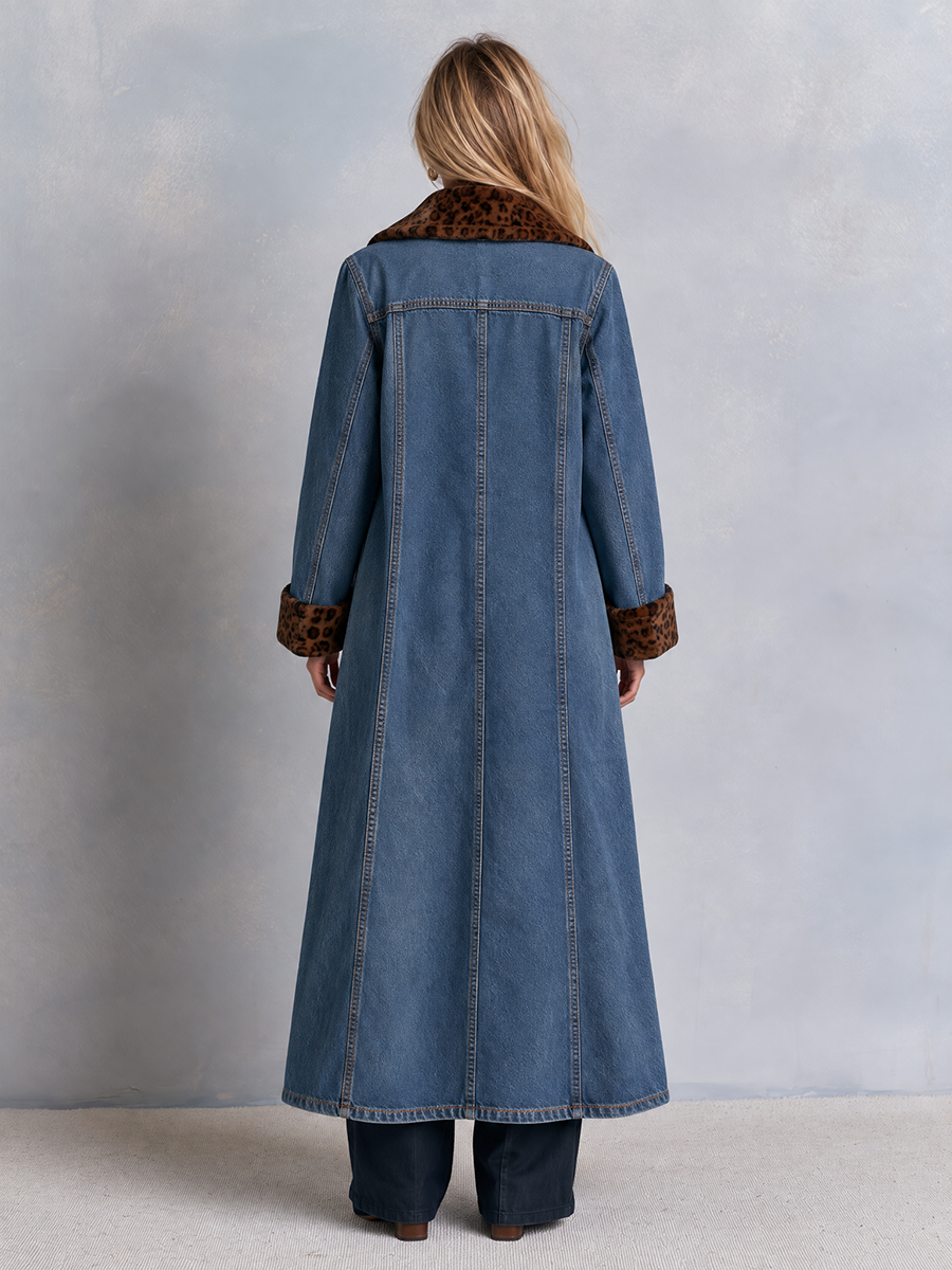 Fiona | Blue Denim Leopard Print Duster Coat