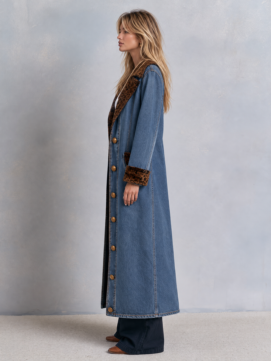 Fiona | Blue Denim Leopard Print Duster Coat