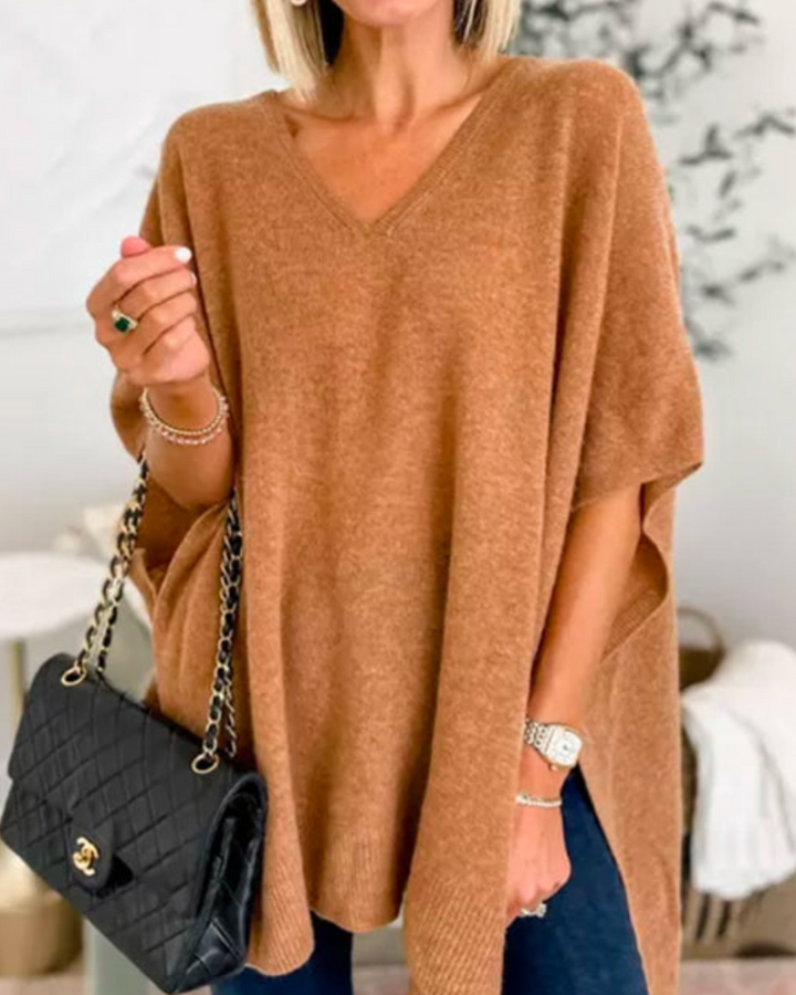 Vera | Oversized Pull on Short Sleeve Poncho Sweater
