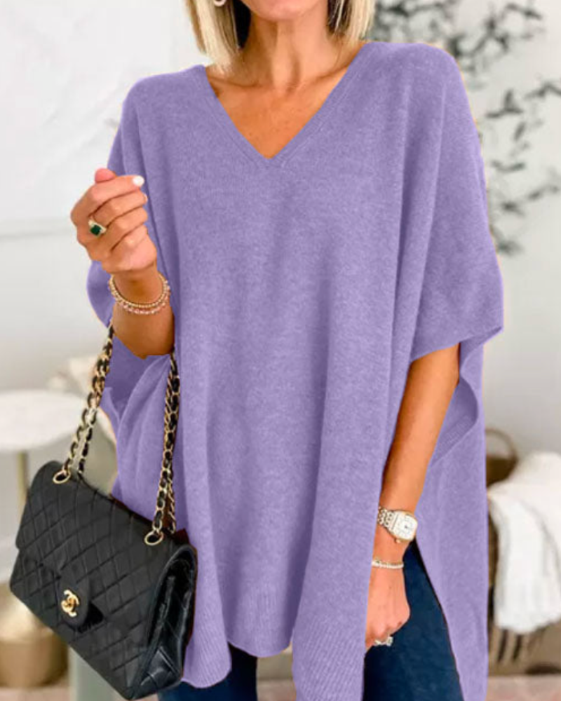 Vera | Oversized Pull on Short Sleeve Poncho Sweater
