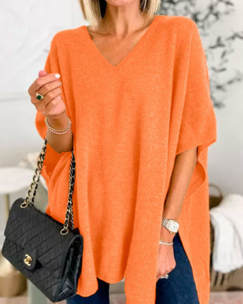 Vera | Oversized Pull on Short Sleeve Poncho Sweater
