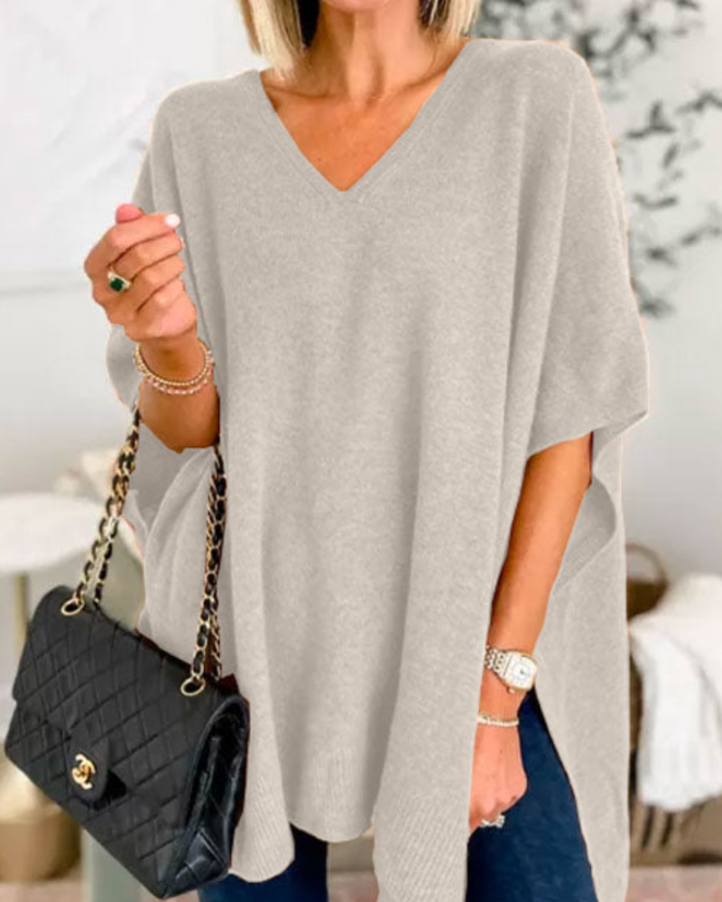 Vera | Oversized Pull on Short Sleeve Poncho Sweater