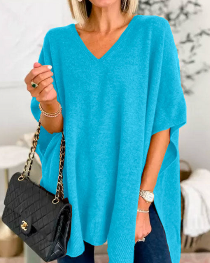 Vera | Oversized Pull on Short Sleeve Poncho Sweater