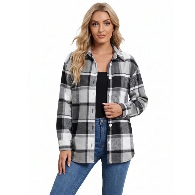 Caitlin | Oversized Flannel Shirt Collared Button Front