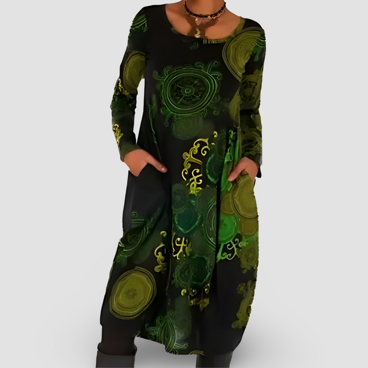 Heidi | Abstract Print Long Sleeve Maxi Dress