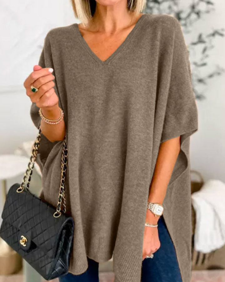 Vera | Oversized Pull on Short Sleeve Poncho Sweater