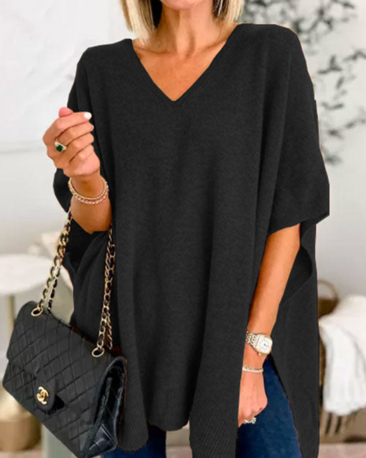 Vera | Oversized Pull on Short Sleeve Poncho Sweater