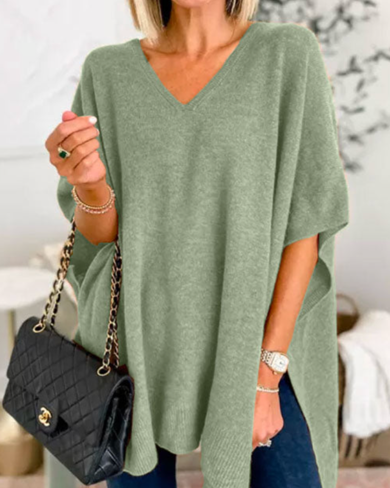 Vera | Oversized Pull on Short Sleeve Poncho Sweater