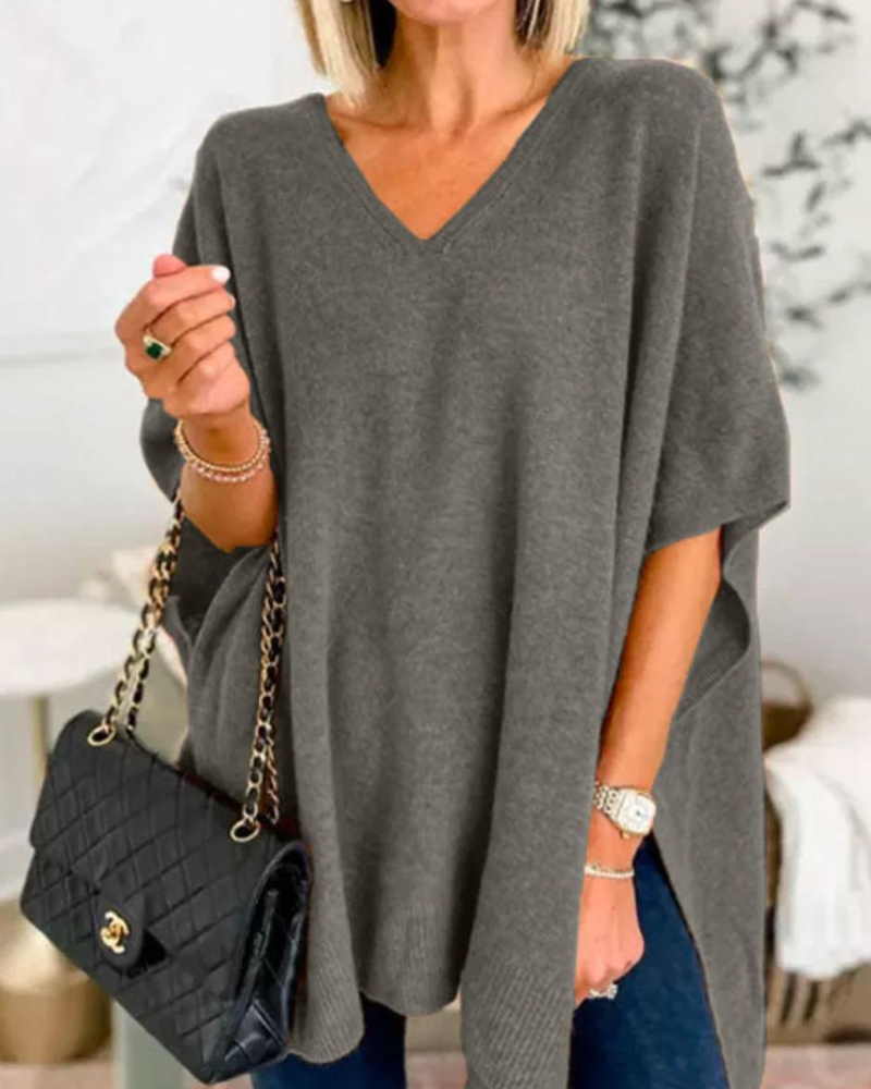 Vera | Oversized Pull on Short Sleeve Poncho Sweater
