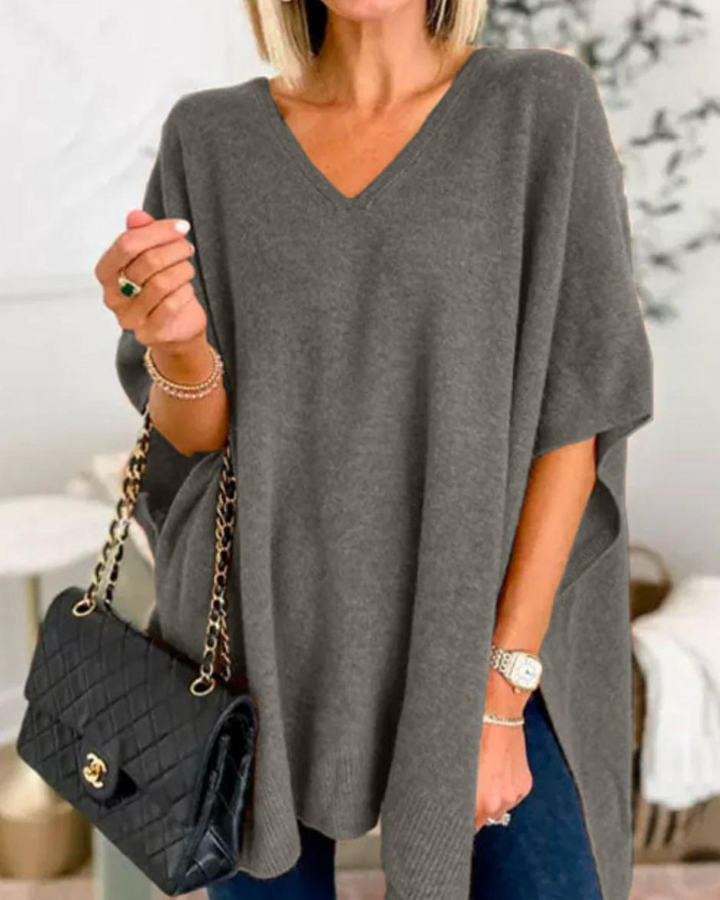 Vera | Oversized Pull on Short Sleeve Poncho Sweater