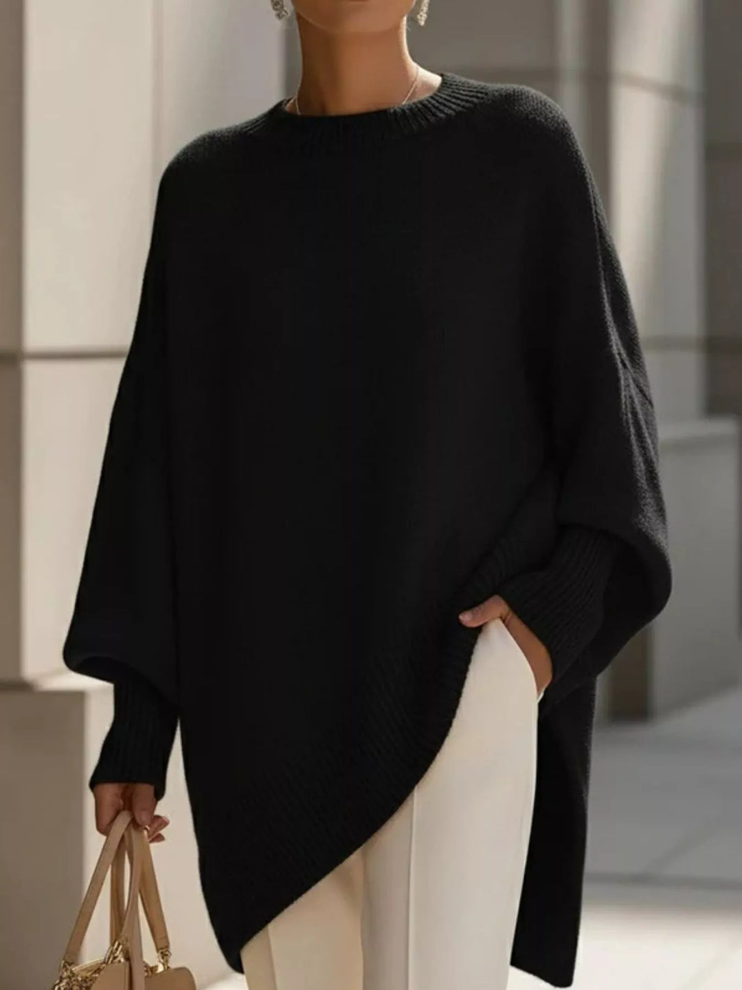 Womens oversized batwing knit sweater, view 4