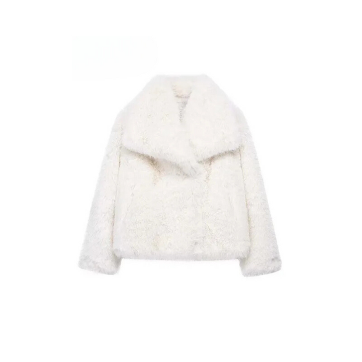 Womens short faux fur jacket shawl collar, view 9