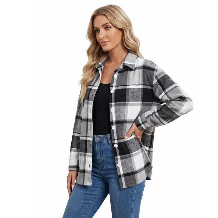 Caitlin | Oversized Flannel Shirt Collared Button Front