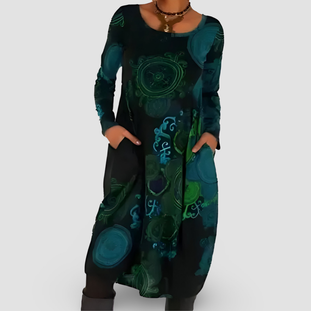 Heidi | Abstract Print Long Sleeve Maxi Dress