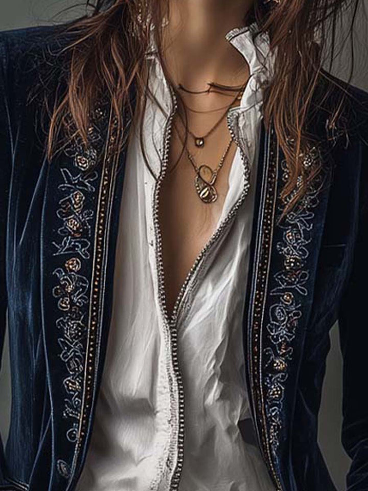 Savannah | Embroidered Velvet Floral Fitted Jacket