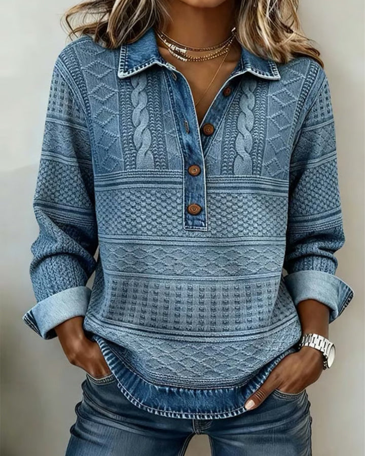 Opal | Long Sleeve Denim Polo Shirt Womens