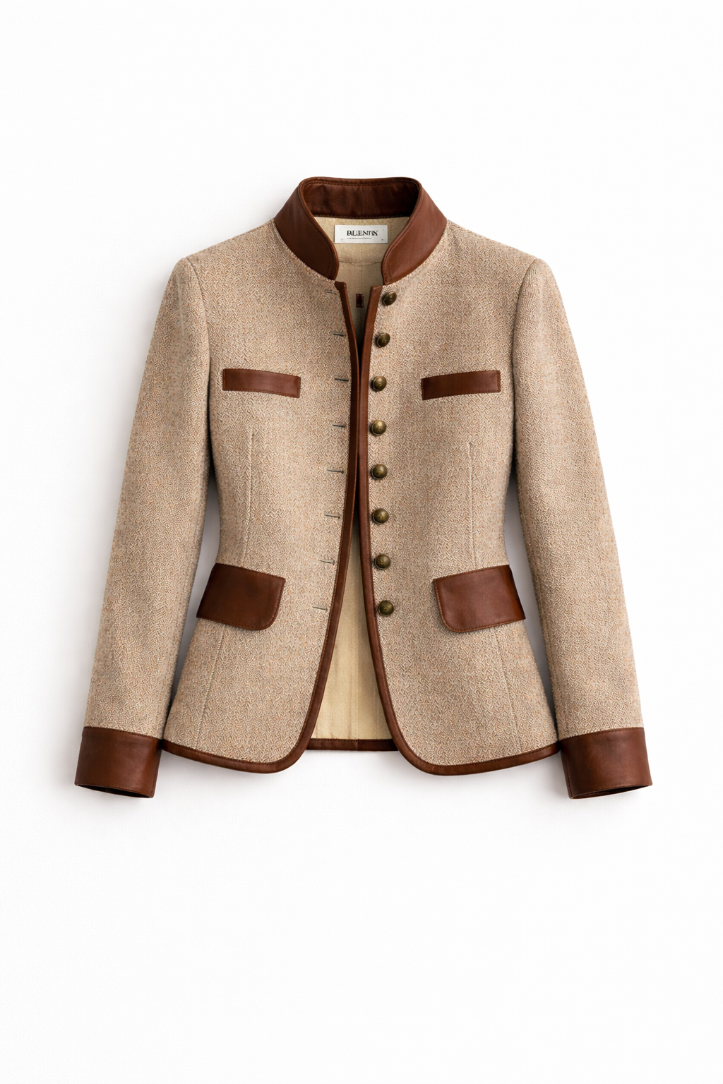 Harper | Womens Herringbone Suit Jacket Leather Trim