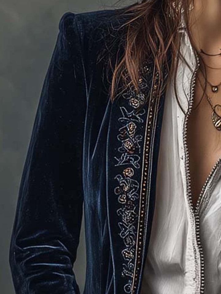 Savannah | Embroidered Velvet Floral Fitted Jacket