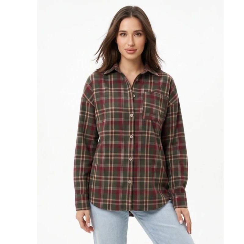 Caitlin | Oversized Flannel Shirt Collared Button Front