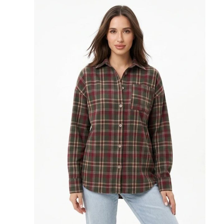 Caitlin | Oversized Flannel Shirt Collared Button Front