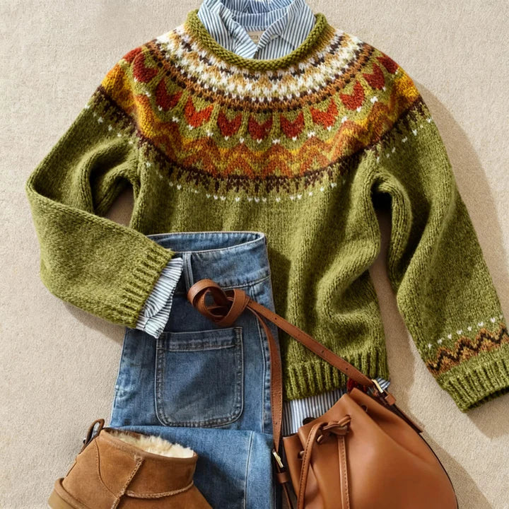 Stella | Womens Fair Isle Wool Blend Crewneck Sweater