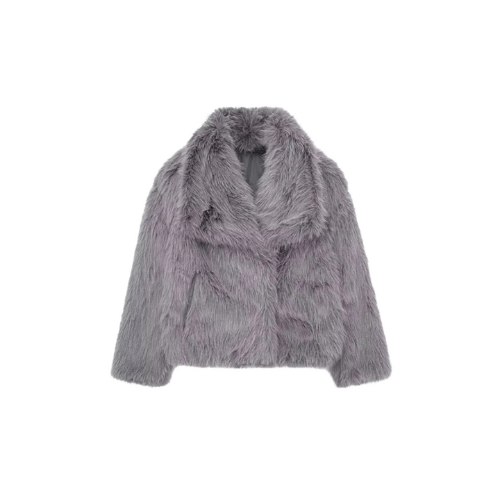 Womens short faux fur jacket shawl collar, view 5