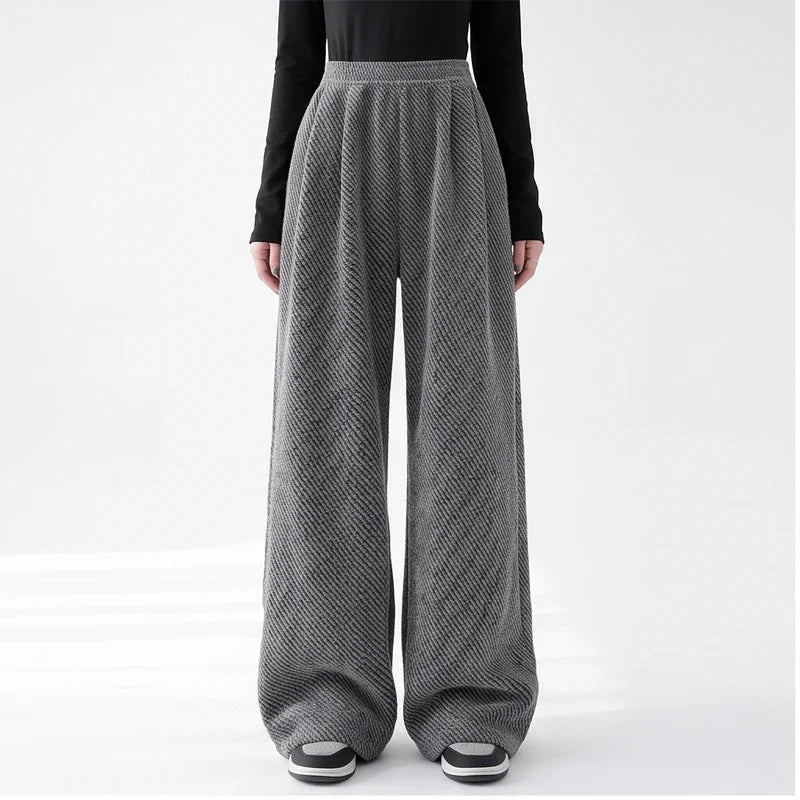 Rhea | Herringbone Wide Leg Pull On Pants