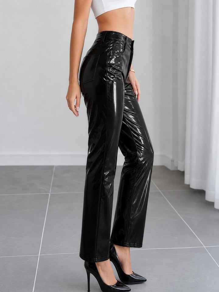 Peyton | Womens High Waist Leather Pants Straight Trousers