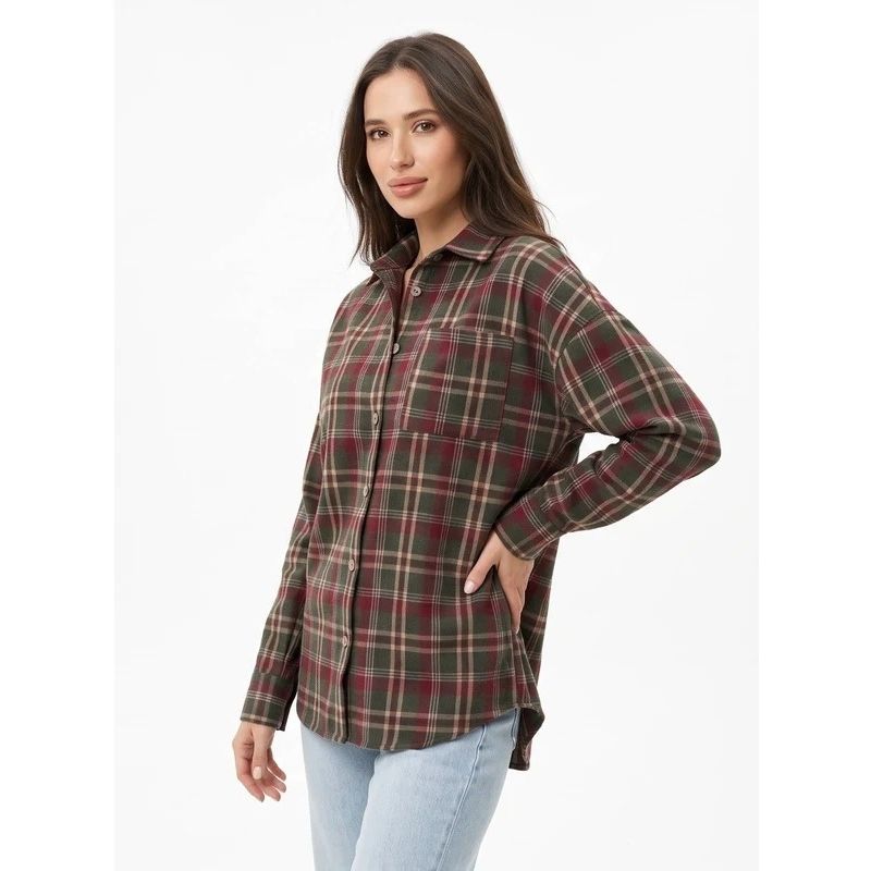 Caitlin | Oversized Flannel Shirt Collared Button Front