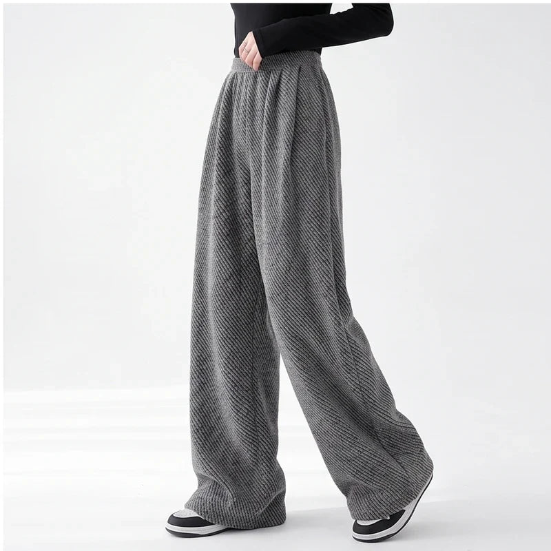 Rhea | Herringbone Wide Leg Pull On Pants