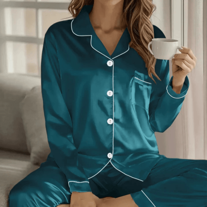Iris | Satin Button Front Pajama Set