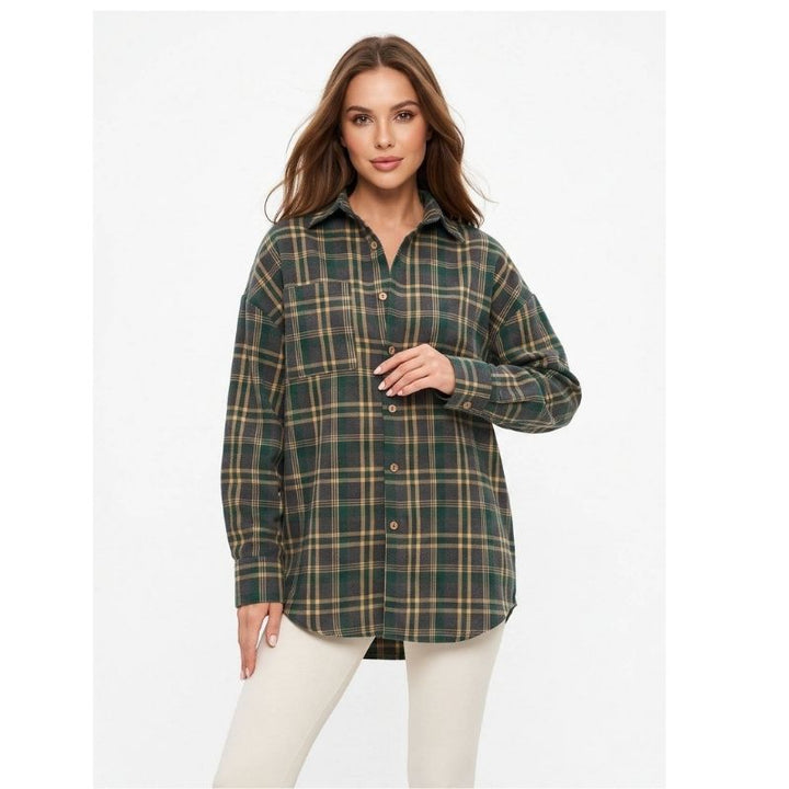 Caitlin | Oversized Flannel Shirt Collared Button Front