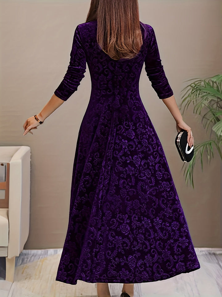 Womens velvet embossed midi dress, view 3