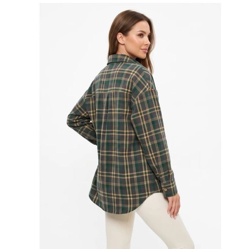 Caitlin | Oversized Flannel Shirt Collared Button Front