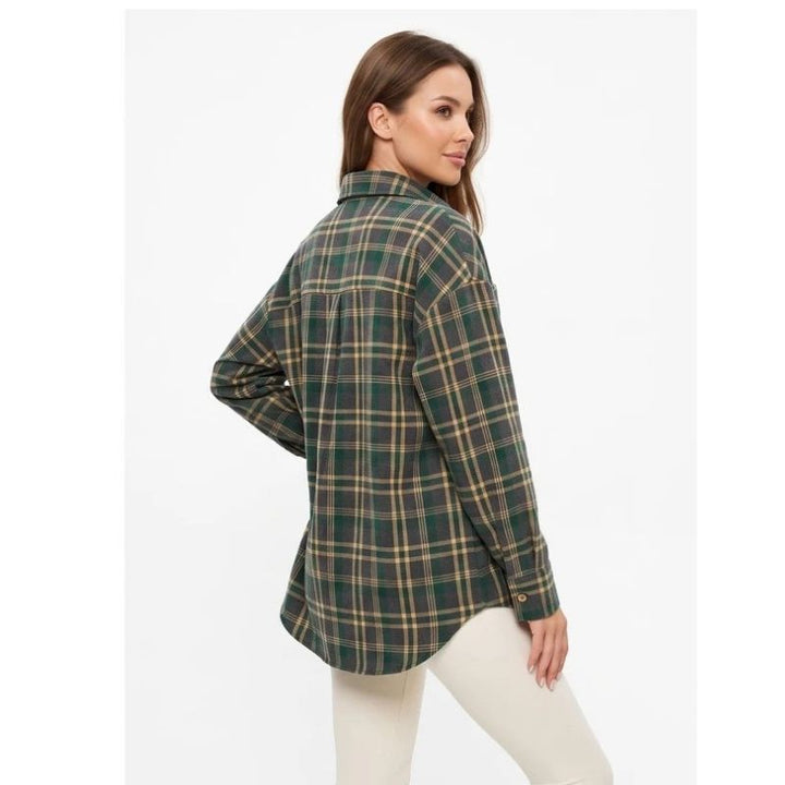 Caitlin | Oversized Flannel Shirt Collared Button Front