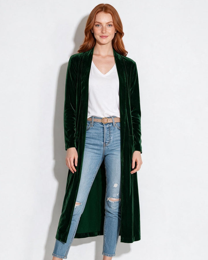 Cassia | Womens Velvet Maxi Duster Coat
