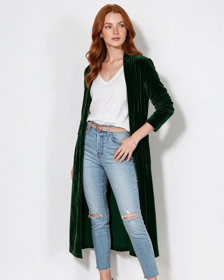 Cassia | Womens Velvet Maxi Duster Coat