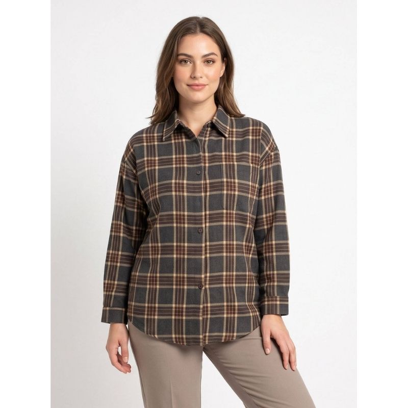 Caitlin | Oversized Flannel Shirt Collared Button Front