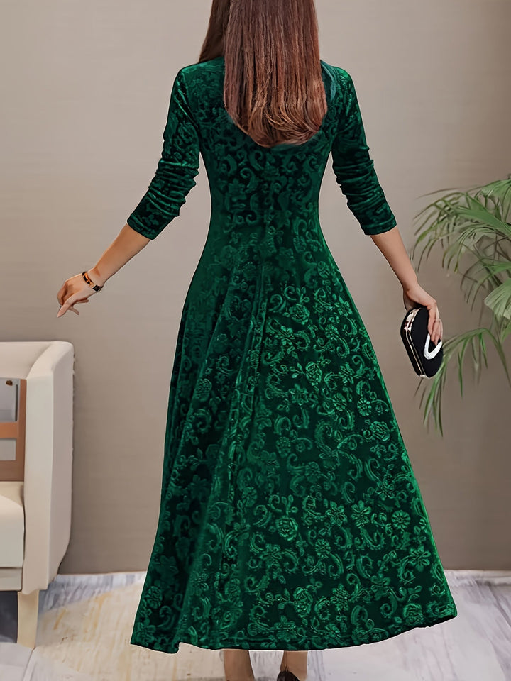 Womens velvet embossed midi dress, view 2