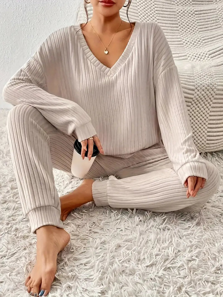 Womens ribbed knit lounge set two-piece, view 4