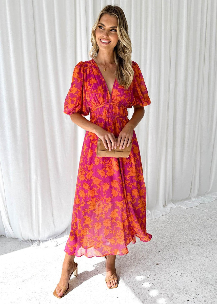 Addison | Wedding Guest Floral Midi Wrap Dress