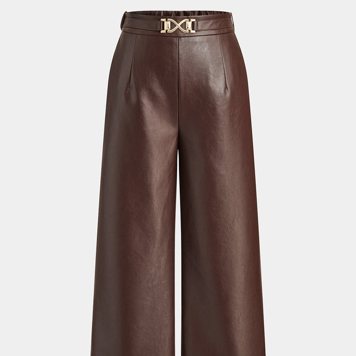 Fiona | Womens High-Waisted Leather Wide-Leg Trousers