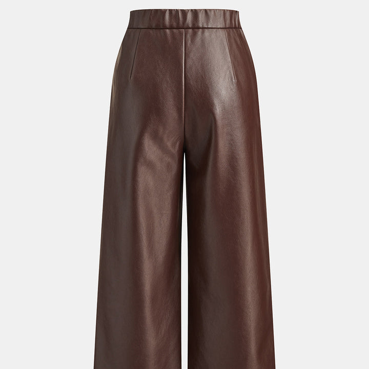 Fiona | Womens High-Waisted Leather Wide-Leg Trousers