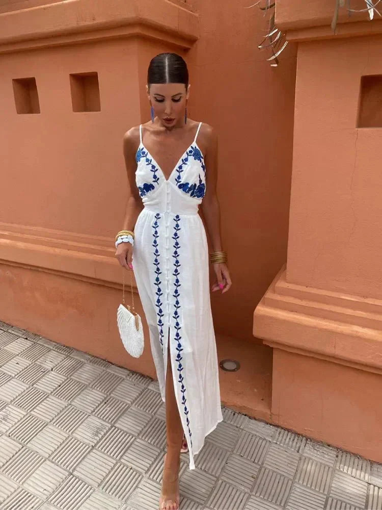 White Embroidered Maxi Dress | Wedding Guest Dress