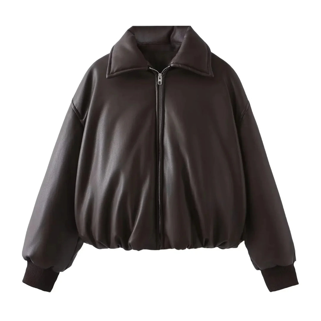 River | Oversized Faux Leather Bomber Jacket