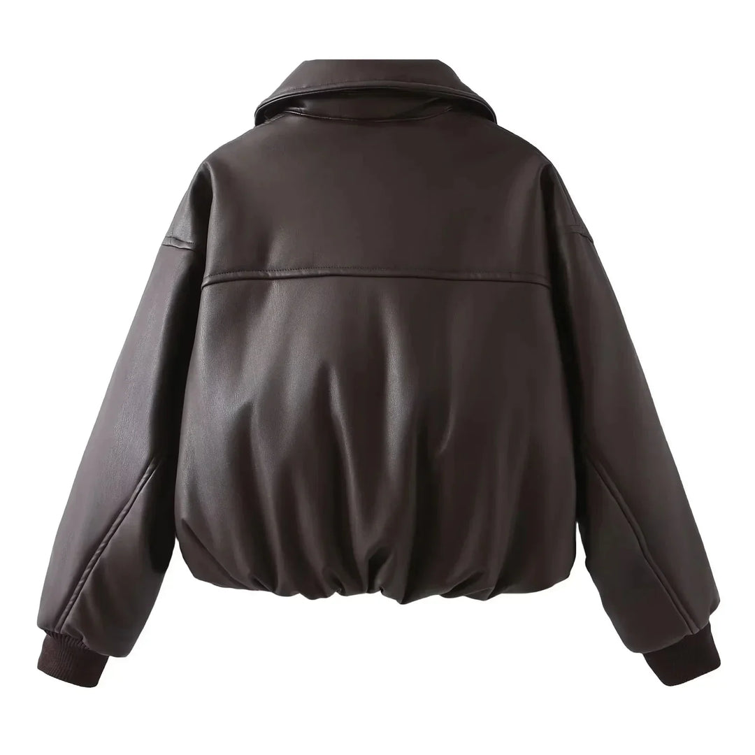 River | Oversized Faux Leather Bomber Jacket