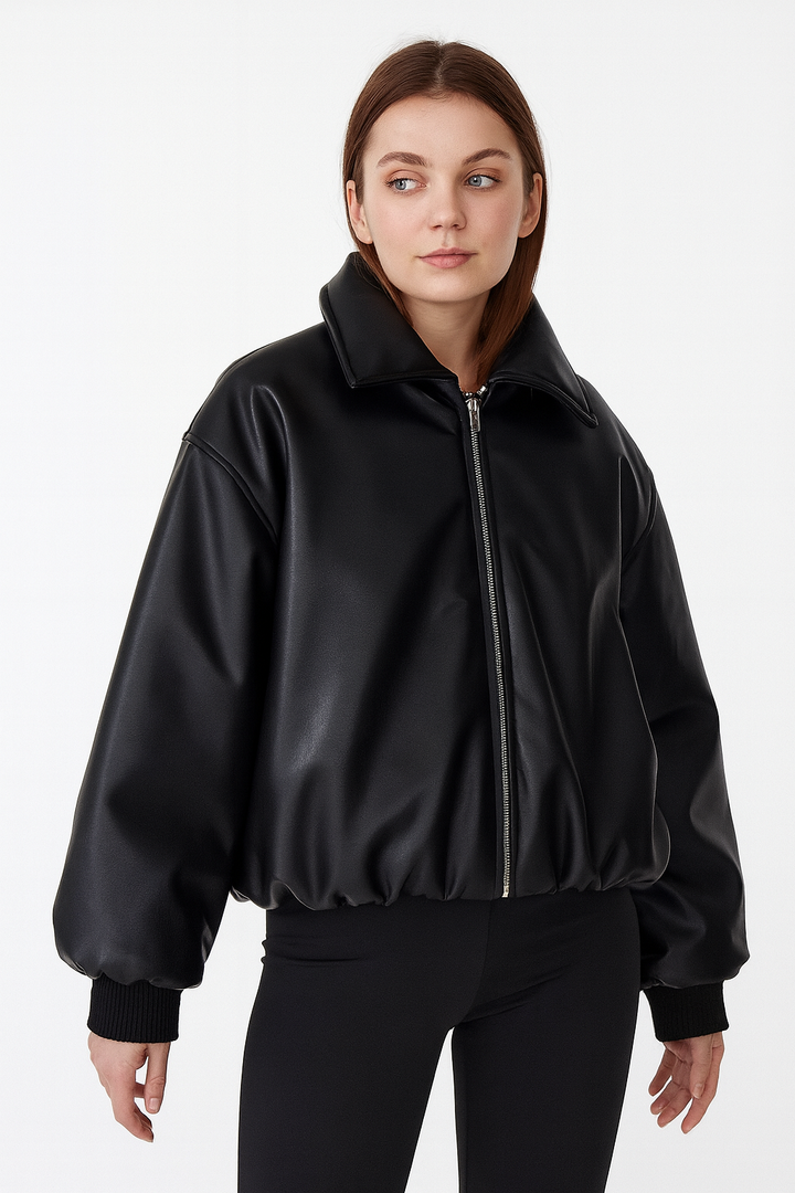 River | Oversized Faux Leather Bomber Jacket