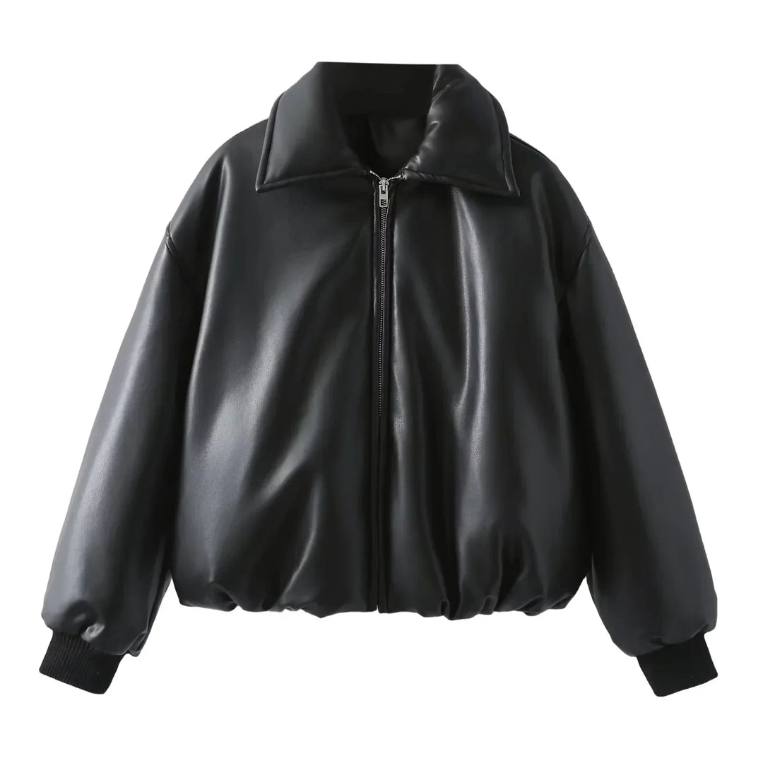River | Oversized Faux Leather Bomber Jacket